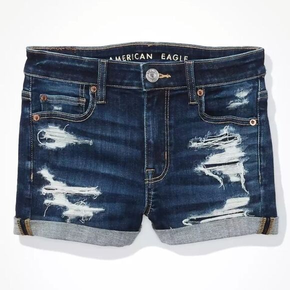 American Eagle AEO Next Level Stretch hi-rise shortie denim jean shorts 0 - Picture 1 of 6